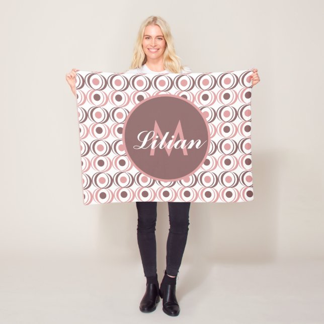 Couverture Polaire Rétro Ton Terreux Circulaire Monogrammé Rose (En situation)
