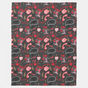 Couverture Polaire Retro Valentine's Day Love Doodles