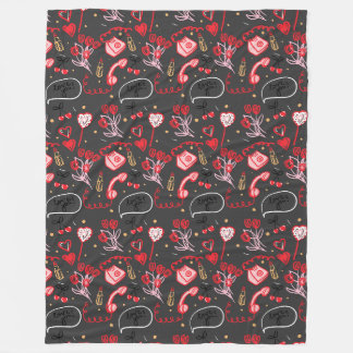 Couverture Polaire Retro Valentine's Day Love Doodles