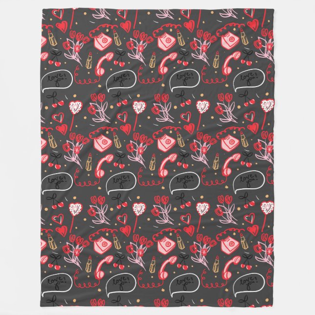 Couverture Polaire Retro Valentine's Day Love Doodles (Devant)