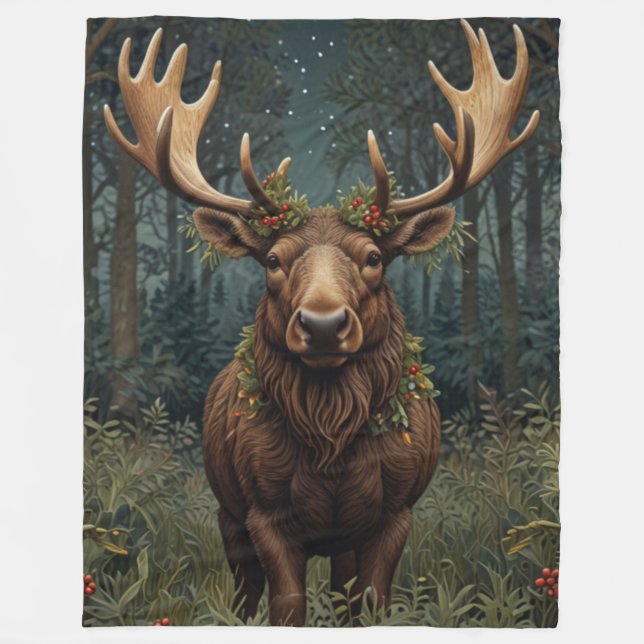 Couverture Polaire Retro vintage Christmas Moose (Devant)