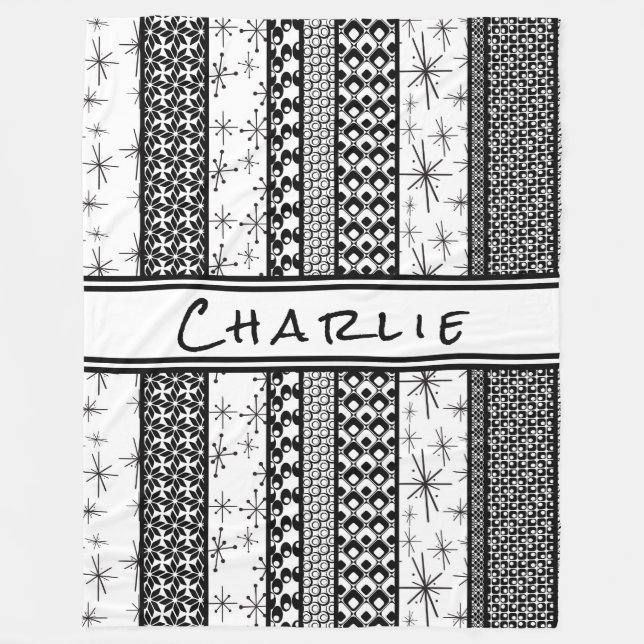 Couverture Polaire Rétros rayures noires et blanches 1 de motif (Devant)