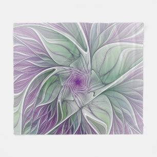 Couverture Polaire Rêve de fleurs, Abstrait violet vert Fractal Art