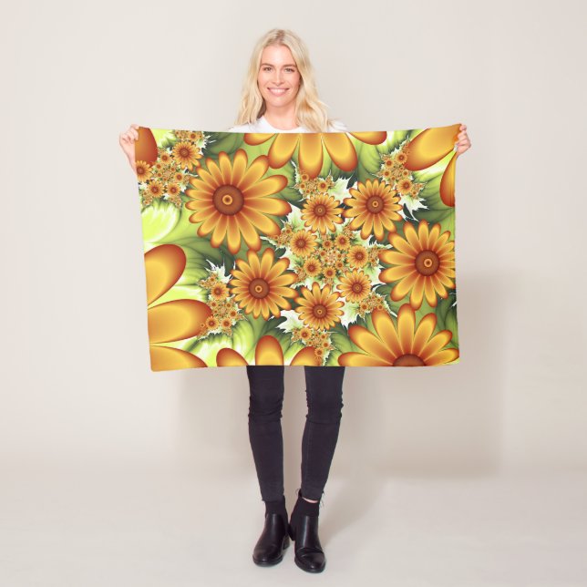 Couverture Polaire Rêve Floral, Art Fractal Moderne Abstrait Fleur (En situation)