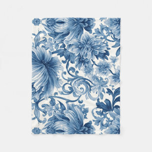 Couverture Polaire Rêves bleus   Chinoiserie aquarelle florale blanch
