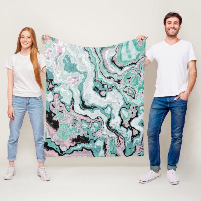 Couverture Polaire Rêves d'agate de marbre rose menthe (En situation)