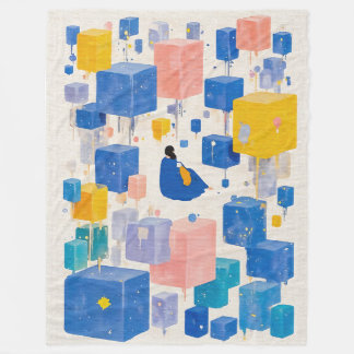 Couverture Polaire Rêveur fantaisiste et cosy Cubes flottants Aquarel