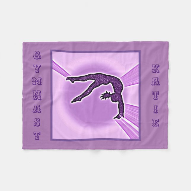 Couverture Polaire Ribbon Purple Sparkle Gymnastique Nom personnalisé (Devant (Horizontal))