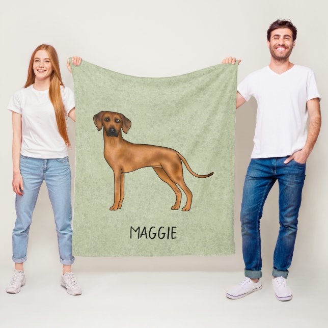 Couverture Polaire Ridback Rhodésien Chien Brun Mignon Avec Nom Vert (En situation)