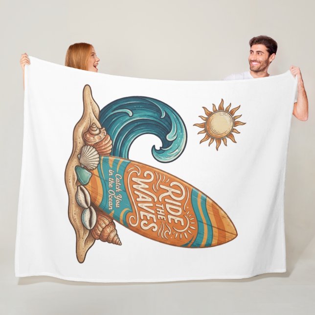 Couverture Polaire Ride the Waves Surfboard Illustration - Tropical B (En situation)