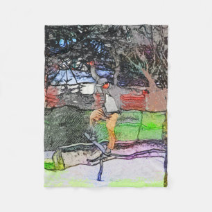 Couverture Polaire Riding the Rails - Cartoon Skateboarder Design