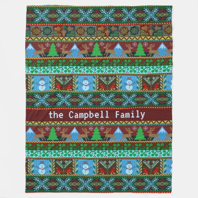 Couverture Polaire Rindeer des neiges de Noël | Nom de famille (Devant)