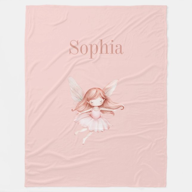 Couverture Polaire Robe rose pâle aux ailes de fée mignonnes (Devant)