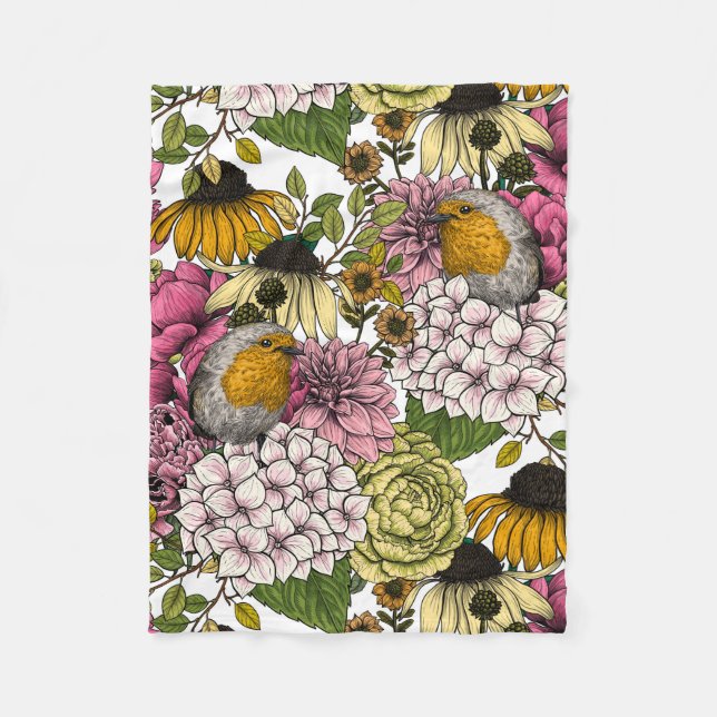 Couverture Polaire Robins dans le jardin (Devant)