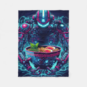 Couverture Polaire Robot Cyberpunk Futuriste Neon Nourriture Ramen