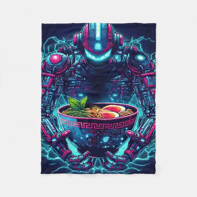 Couverture Polaire Robot Cyberpunk Futuriste Neon Nourriture Ramen (Devant)