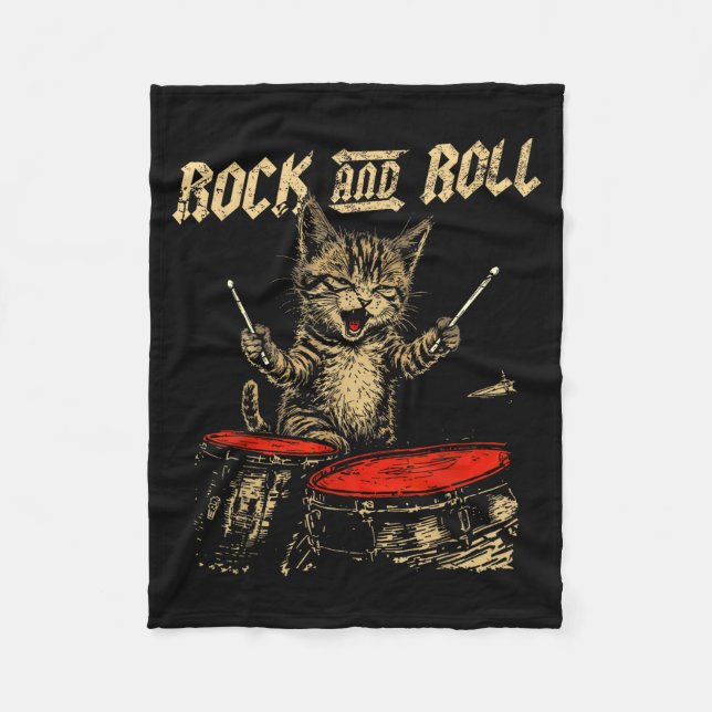 Couverture Polaire Rock And Roll Funny Cat Playing Drum For Men Women (Devant)