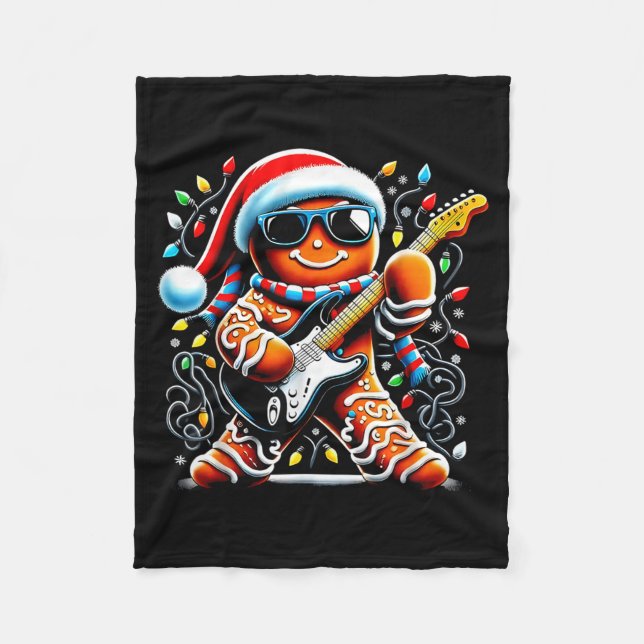 Couverture Polaire Rock Star Gingerbread Christmas Guitar Lights Men  (Devant)