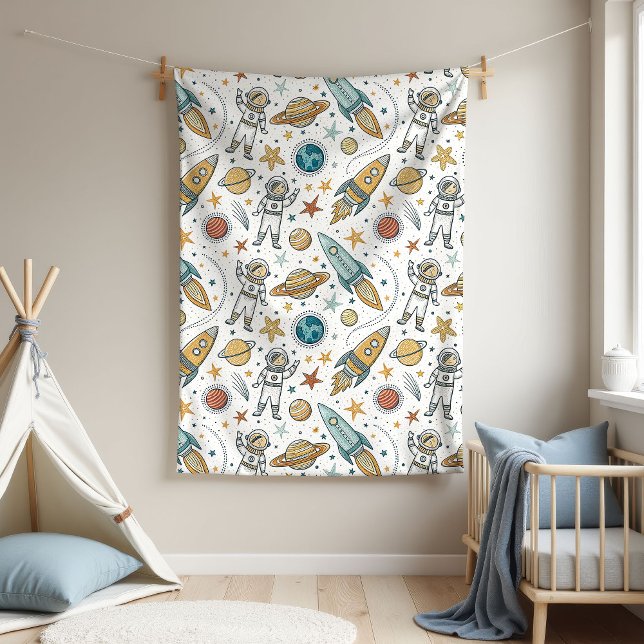 Couverture Polaire Rocket Ship Planets & Etoiles pour nouveau-né (Rocket Ship Blanket Planets & Stars for Newborn)