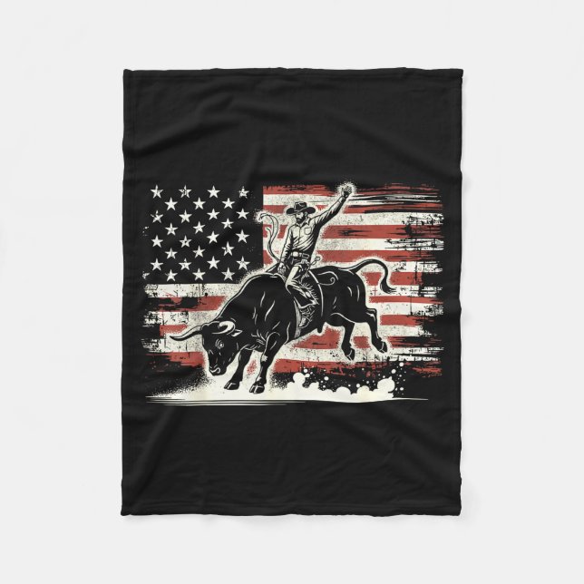 Couverture Polaire Rodeo Rider Bull Patriotic Cowboy Usa Flag  (Devant)