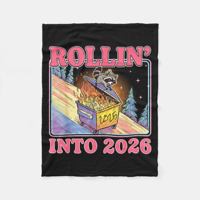 Couverture Polaire Rollin' Into 2026 Funny Raccoon Meme Happy New Yea (Devant)