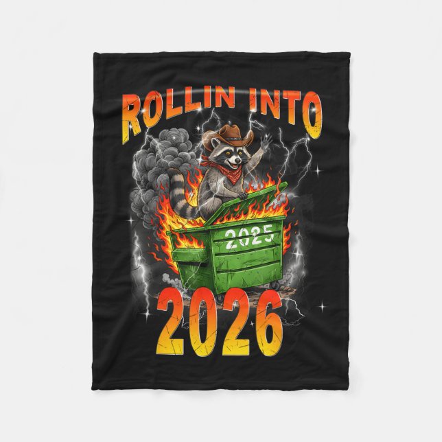 Couverture Polaire Rollin Into 2026 New Year 2026 Raccoon Cowboy Vint (Devant)