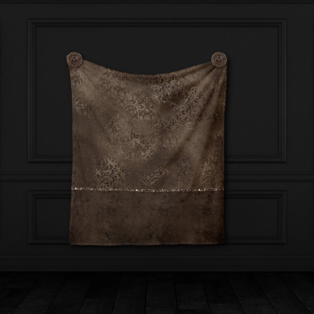 Couverture Polaire Romance en bronze de minuit | Satiny Grunge Damask (Créateur téléchargé)