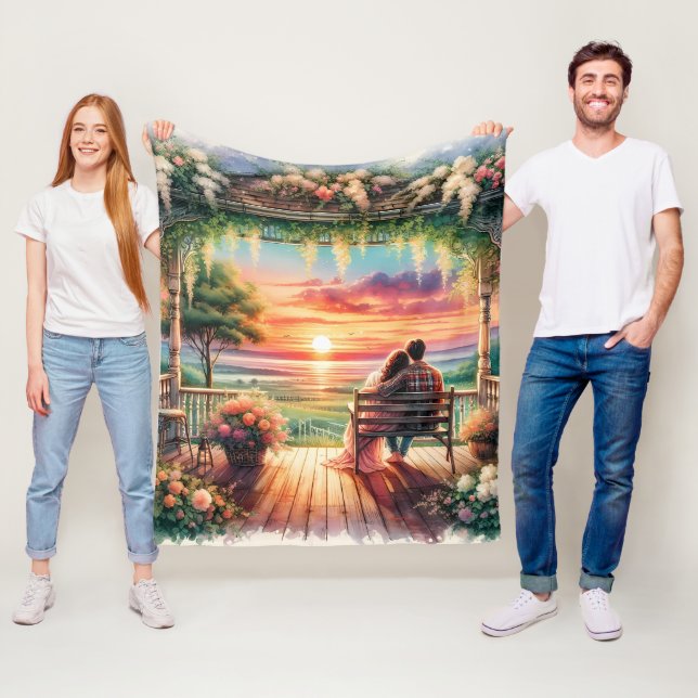 Couverture Polaire Romantic Sunset Porch View Illustration (En situation)