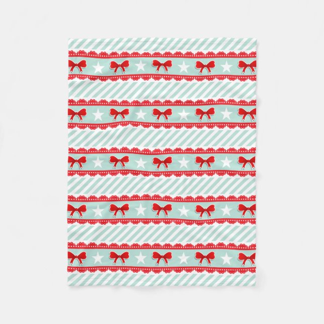 Couverture Polaire Romantique Noël Red Mint Stripes Motif (Devant)