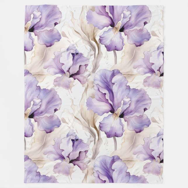 Couverture Polaire Romantique violet Iris Floral (Devant)