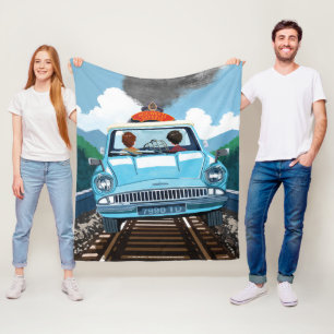 Couverture Polaire Ron & HARRY POTTER™ en voiture volante vers HOGWAR