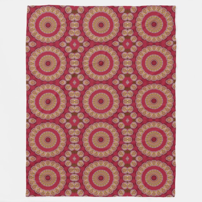 Couverture Polaire Rosaces Mandala Rouge Or Jaune (Devant)