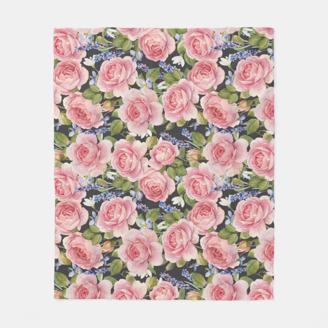 Couverture Polaire Rose anglais rose : Aquarelle noire (Devant)