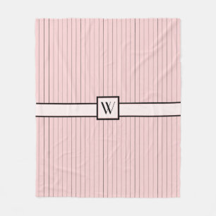 Couverture Polaire Rose avec Pinstripes Noires Blanche en polaire