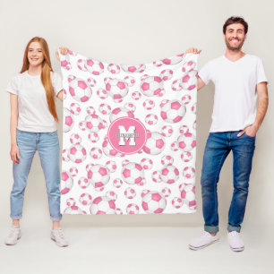 Couverture Polaire rose blanc ceinturon sport balls motif