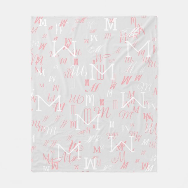 Couverture Polaire Rose/blanc moderne monogrammed gris (Devant)