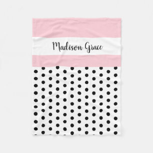 Couverture Polaire rose/blanc noirs/blancs du pois W ; personnalisé