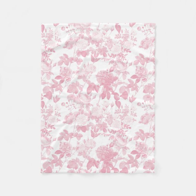 Couverture Polaire Rose blanc rose Chinoiserie Motif (Devant)