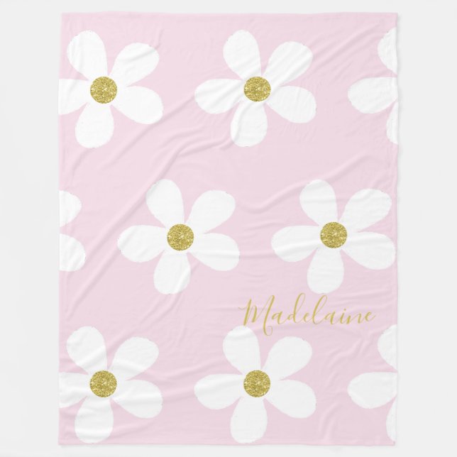 Couverture Polaire Rose blanc simple marguerite Motif or personnel (Devant)