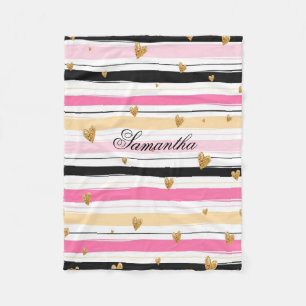 Couverture Polaire Rose blanche noire personnalisée avec des rayures