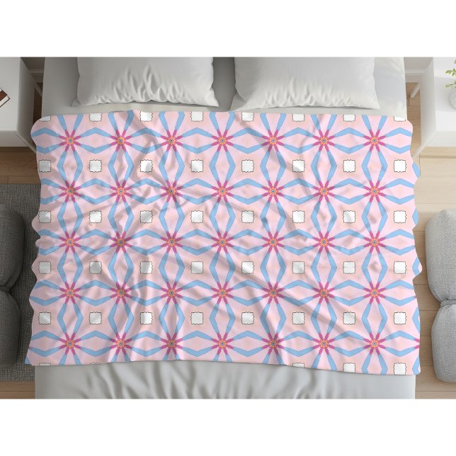 Couverture Polaire Rose, bleu et blanc à motifs géométriques  (Créateur téléchargé)