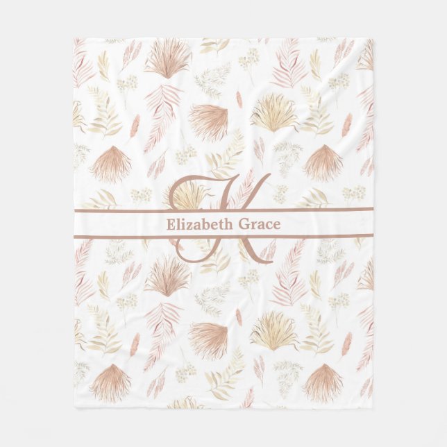 Couverture Polaire Rose Botanique Monogram Or Terracotta Neutre  (Devant)