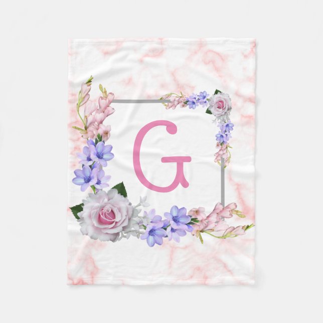 Couverture Polaire Rose Bouquet Monogramme rose (Devant)