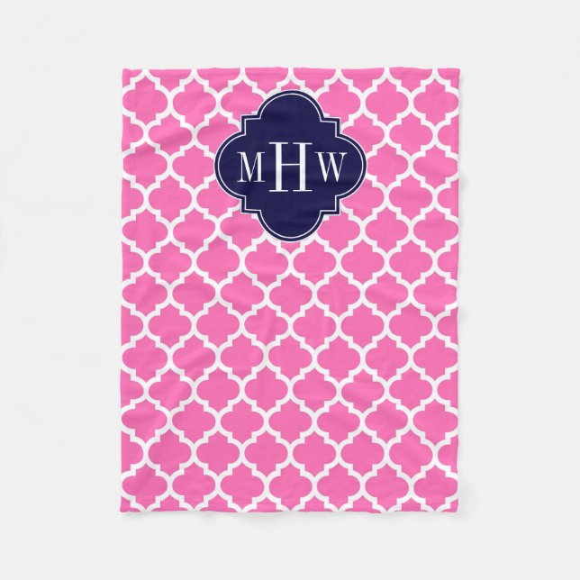 Couverture Polaire Rose Chaud #2 Blanc Marocain #5 Navy 3 Monogramme  (Devant)