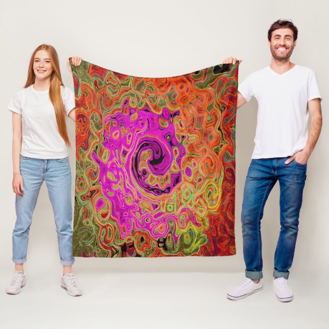 Couverture Polaire Rose Chaud Abstrait Rétro Liquide Tourbillon (En situation)