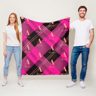 Couverture Polaire Rose chaud monogramme