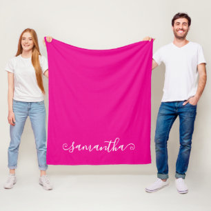 Couverture Polaire Rose Chaude Blanc Court Signature Nom en écriture