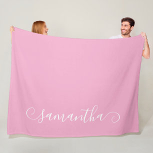 Couverture Polaire Rose clair et blanc Signature de nom mignon en bou