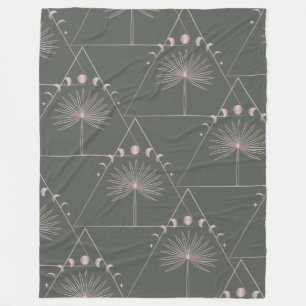 Couverture Polaire Rose élégant Gold Grey Palm Leaf Phases Lune Art