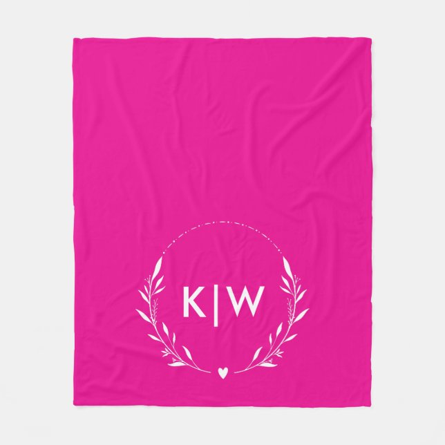 Couverture Polaire Rose et Blanc | Monogramme Initiales Moderne (Devant)